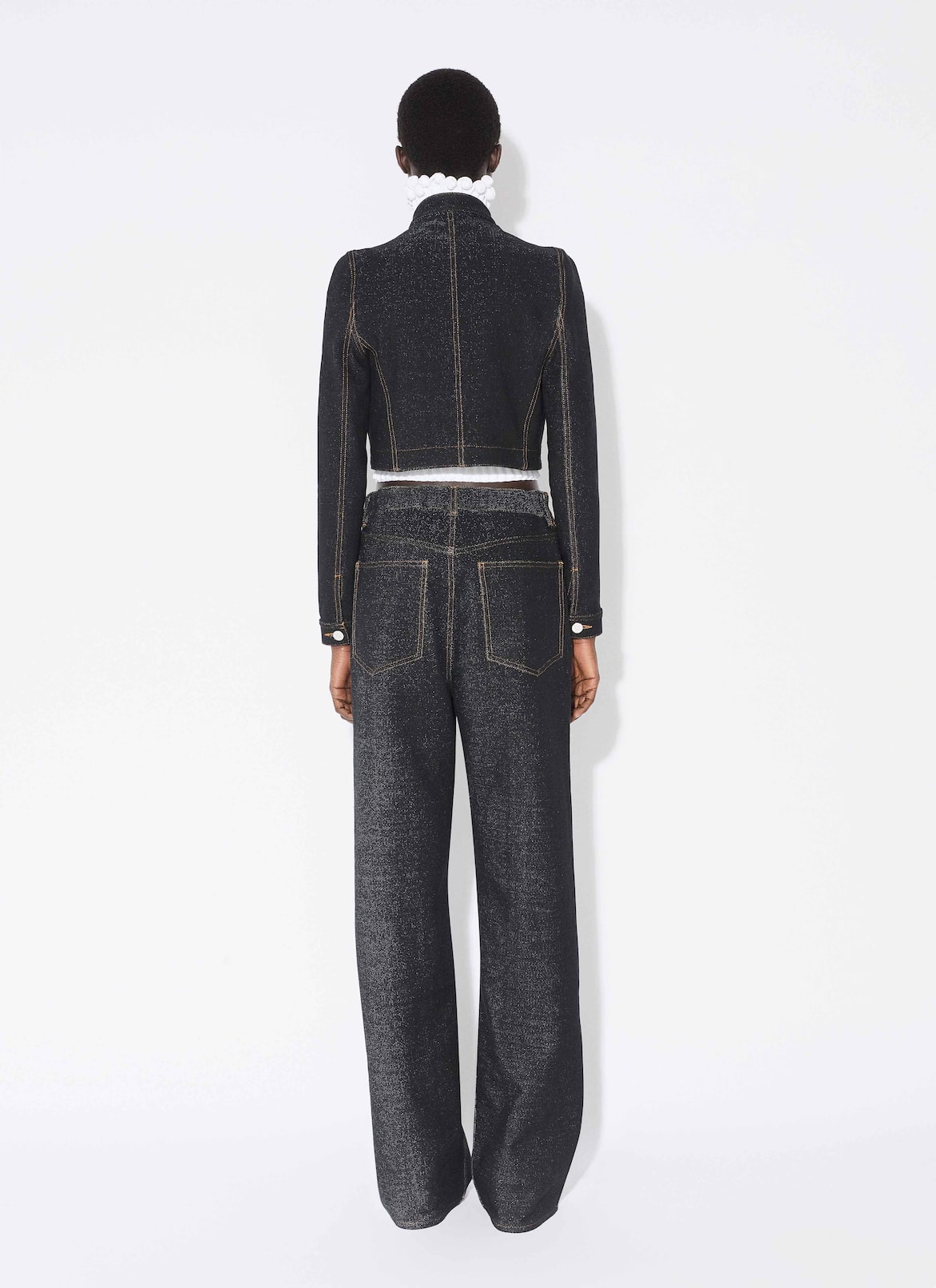 デニムニット製 カットアウト クロップドジャケット ALAÏA ブラック/ホワイト デニムニット製 カットアウト クロップドジャケット